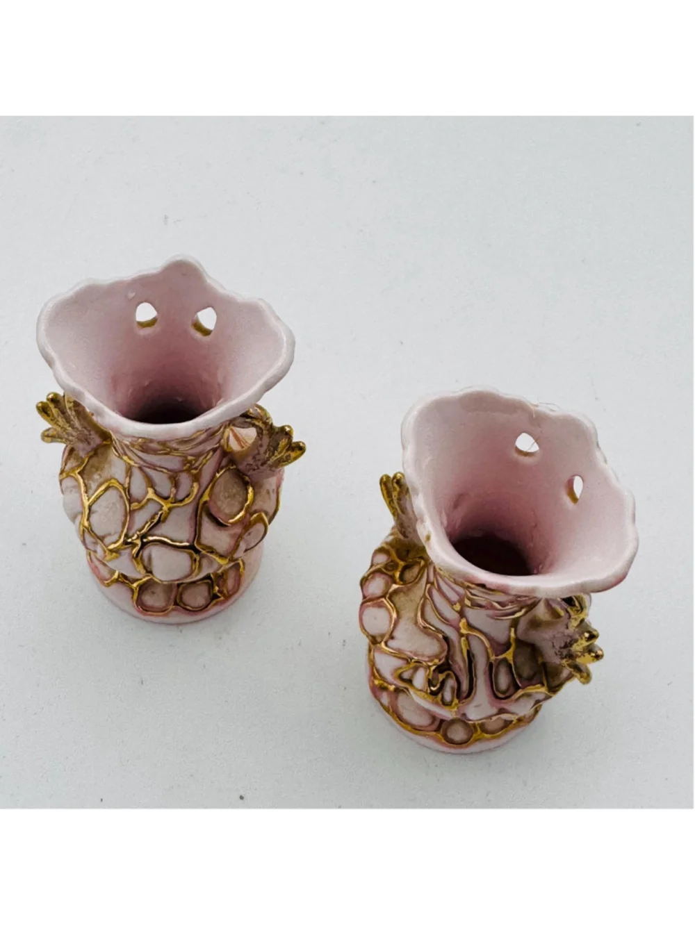 Vintage Lefton Pink & Gold Bud Vases – 24K Gold Drip Swirl Porcelain Pair
